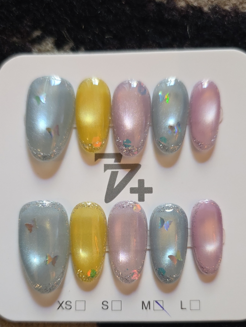 Nail Art Press-On Set – Pastel Blue, Yellow & Pink Size Med